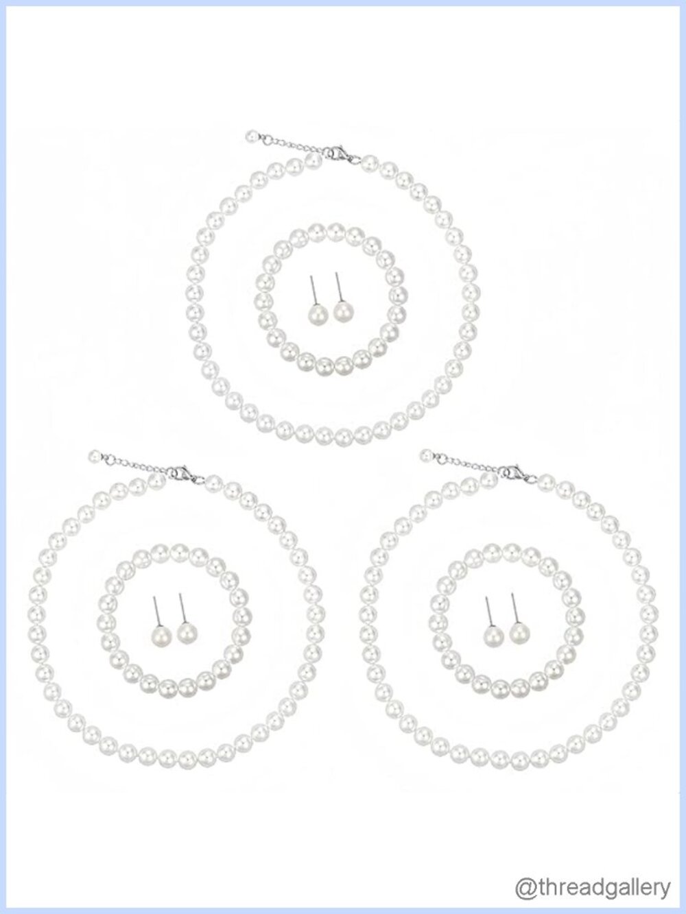 Glass Pearl Necklace Set Faux Hand Knotted Imitation Pearls Silver Plated